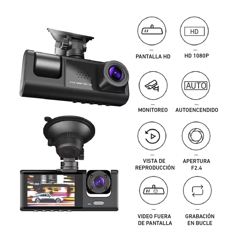 Cámara grabadora de visión delantera y trasera para coche HD 1080P