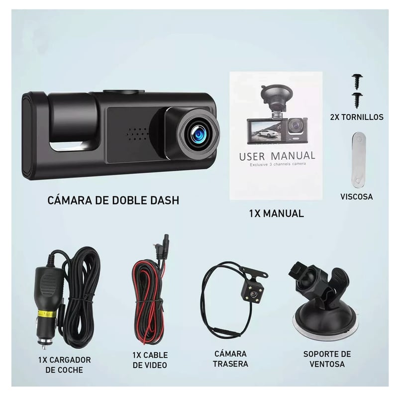 Cámara grabadora de visión delantera y trasera para coche HD 1080P