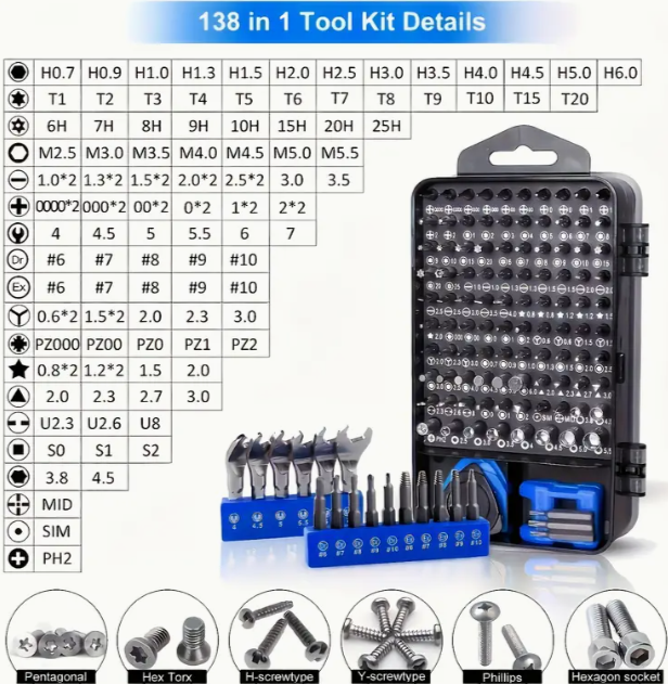 Kit de Destornilladores de Precisión 115 en 1 para Teléfonos Móviles