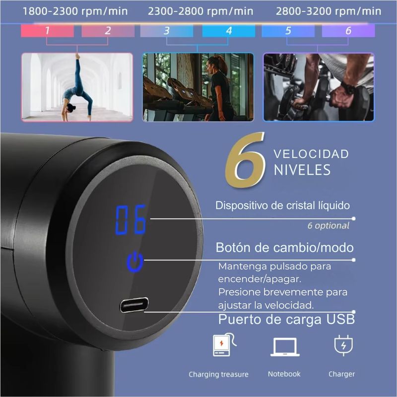 Pistola Masajeadora Muscular Recargable