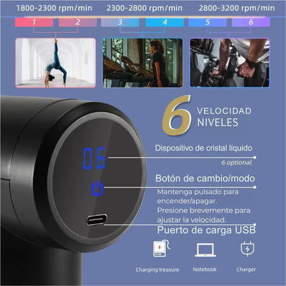 Pistola Masajeadora Muscular Recargable